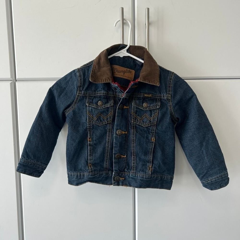 Wrangler Boys Authentic Western Denim Jacket Corduroy Collar Flannel Lined XS